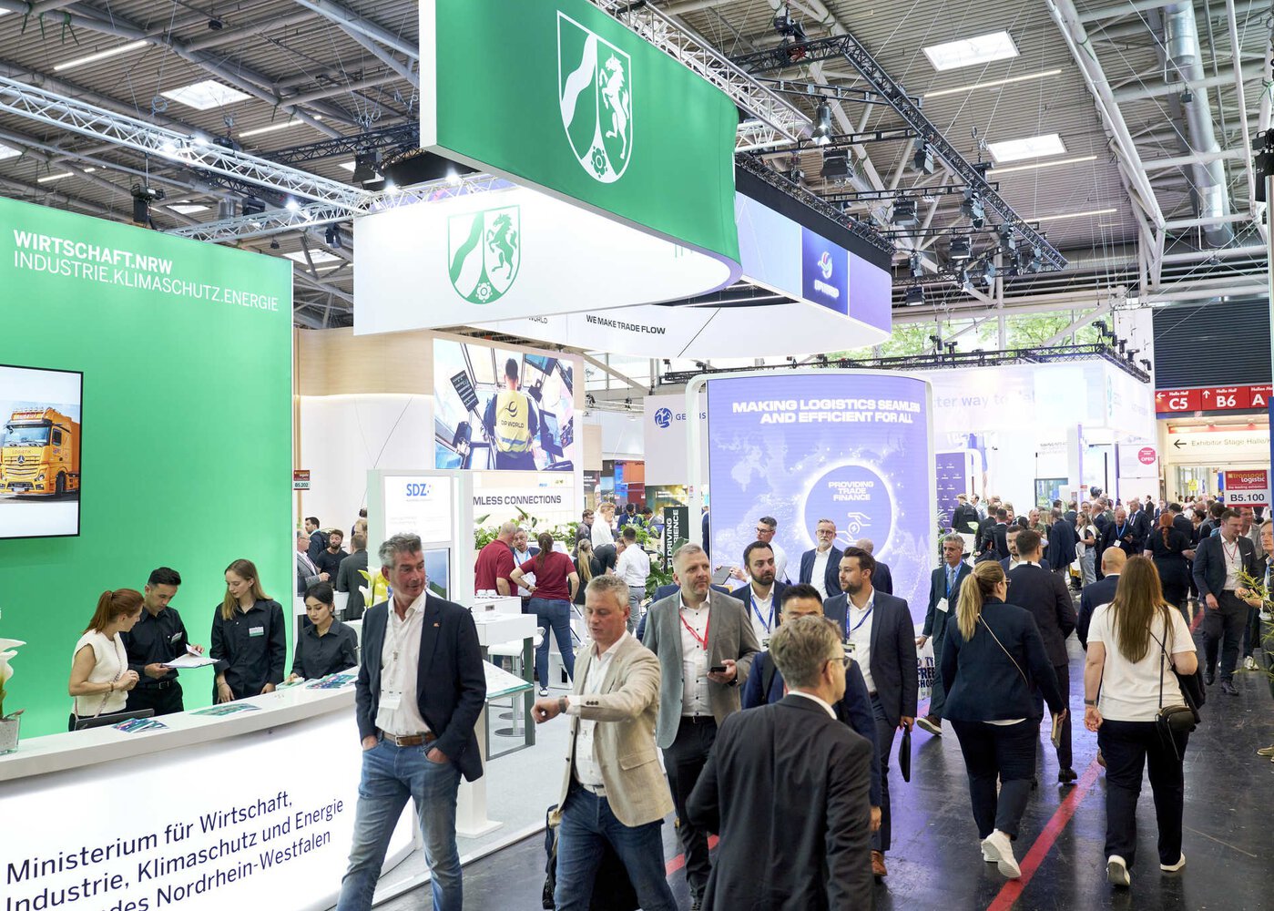 Busy exhibition hall at transport logistic in Munich